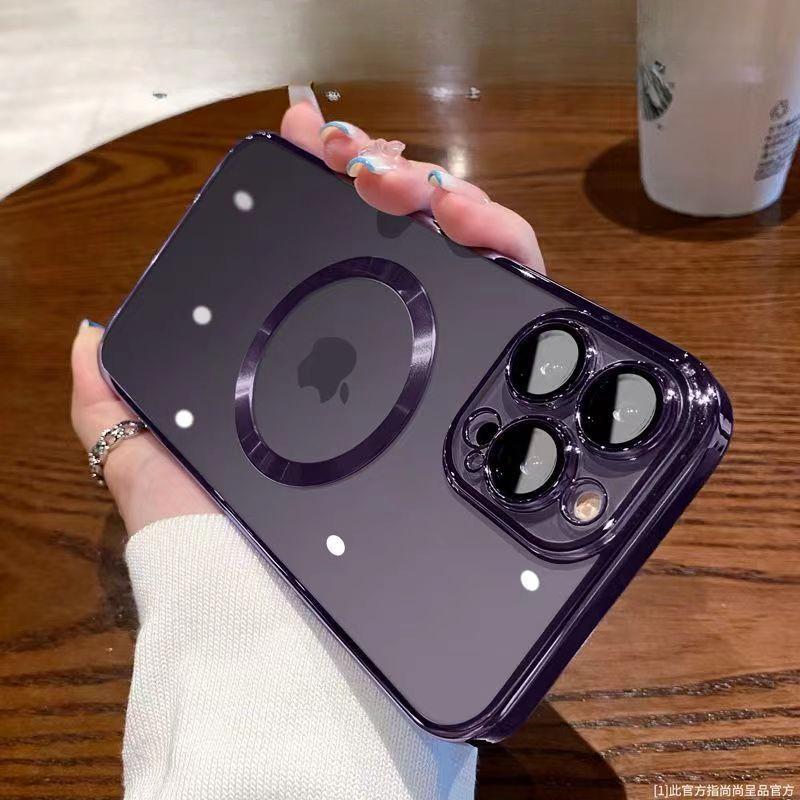 Iphone16 Electroplated Magnetic Attraction Suitable for 16E Fully Wrapped Transparent Tape Lens Film 15 Apple 14 Phone Case Max