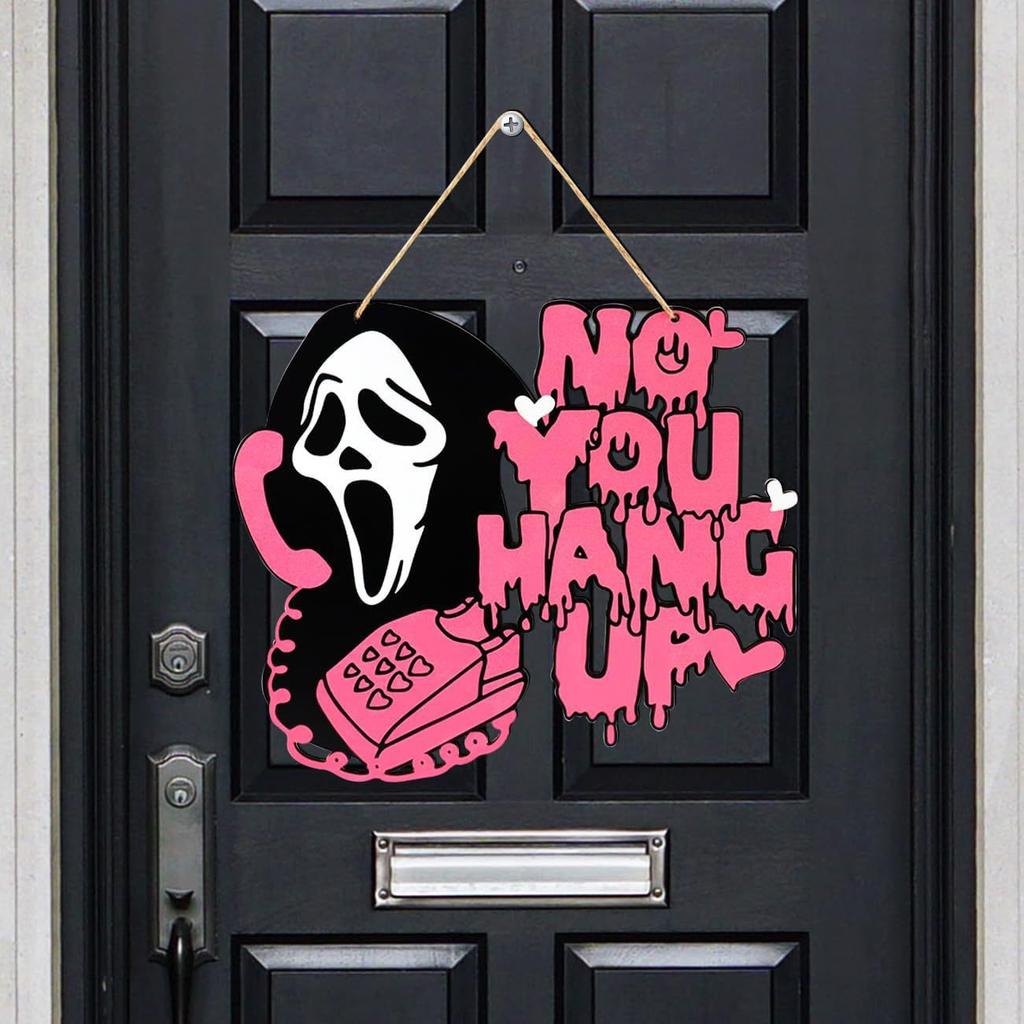 1pcs 2D Halloween Trick-or-Treat Wooden Sign Monster Face Pumpkin Design Rope Hanger Porch Wall or Halloween Garden Party Decora