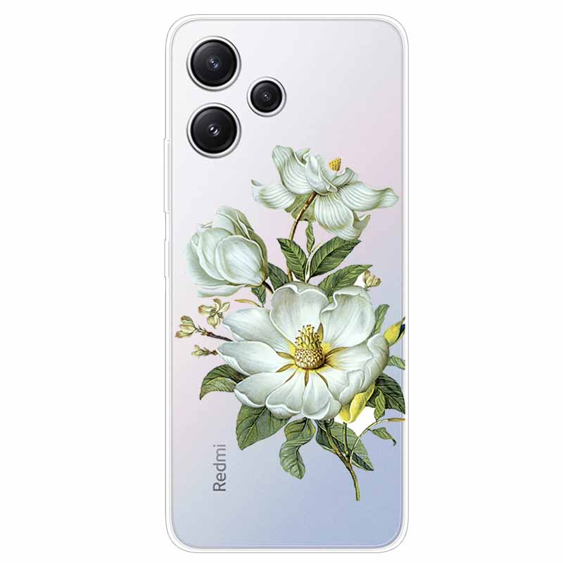 For Xiaomi Redmi 12 Case Flowers Clear TPU Silicon Funda Capa On for Redmi 12 4G / Redmi12 5G Soft Covers Transparent Coque Bags
