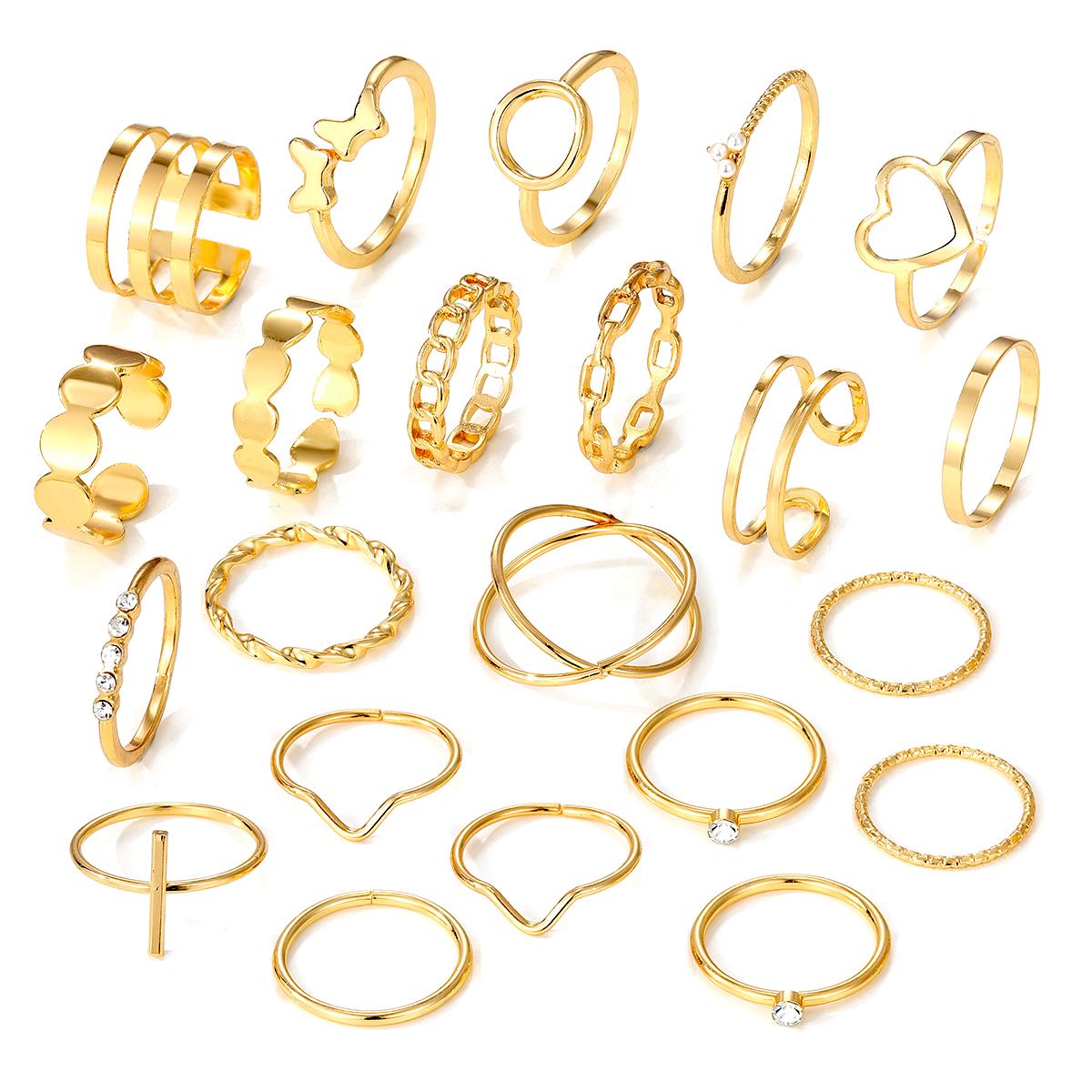 

Девушка студент милый набор колец универсальные аксессуары для ужина кольцо кольцо двойная бабочка полое сердце глобус кольцо 22 шт. золотой