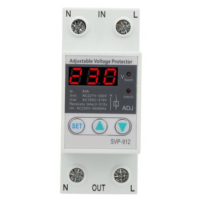 63A 230VAC 50Hz Under Over Voltage Protector Adjustable Voltage Recovery Protective Relay Voltmeter SVP-912