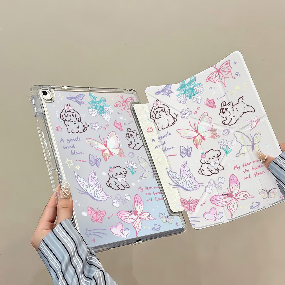 Play Puppy for iPad Pro11 Inch Y Folded Edge Sticker Tablet Protective Case with Pen Slot Anti-drop Soft Case Ins Wind