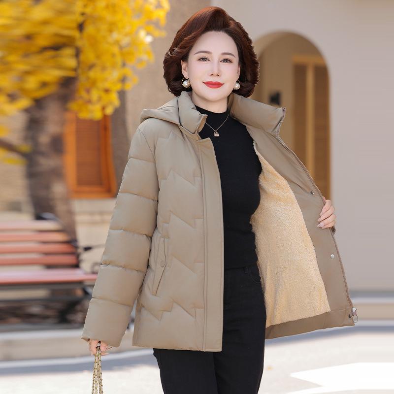 

Women s Winter Hooded Cotton Jacket - Warm, Velvet-Lined, Thickened for Middle-aged & Elderly 2XL (Weight: 100-115 kg) хаки