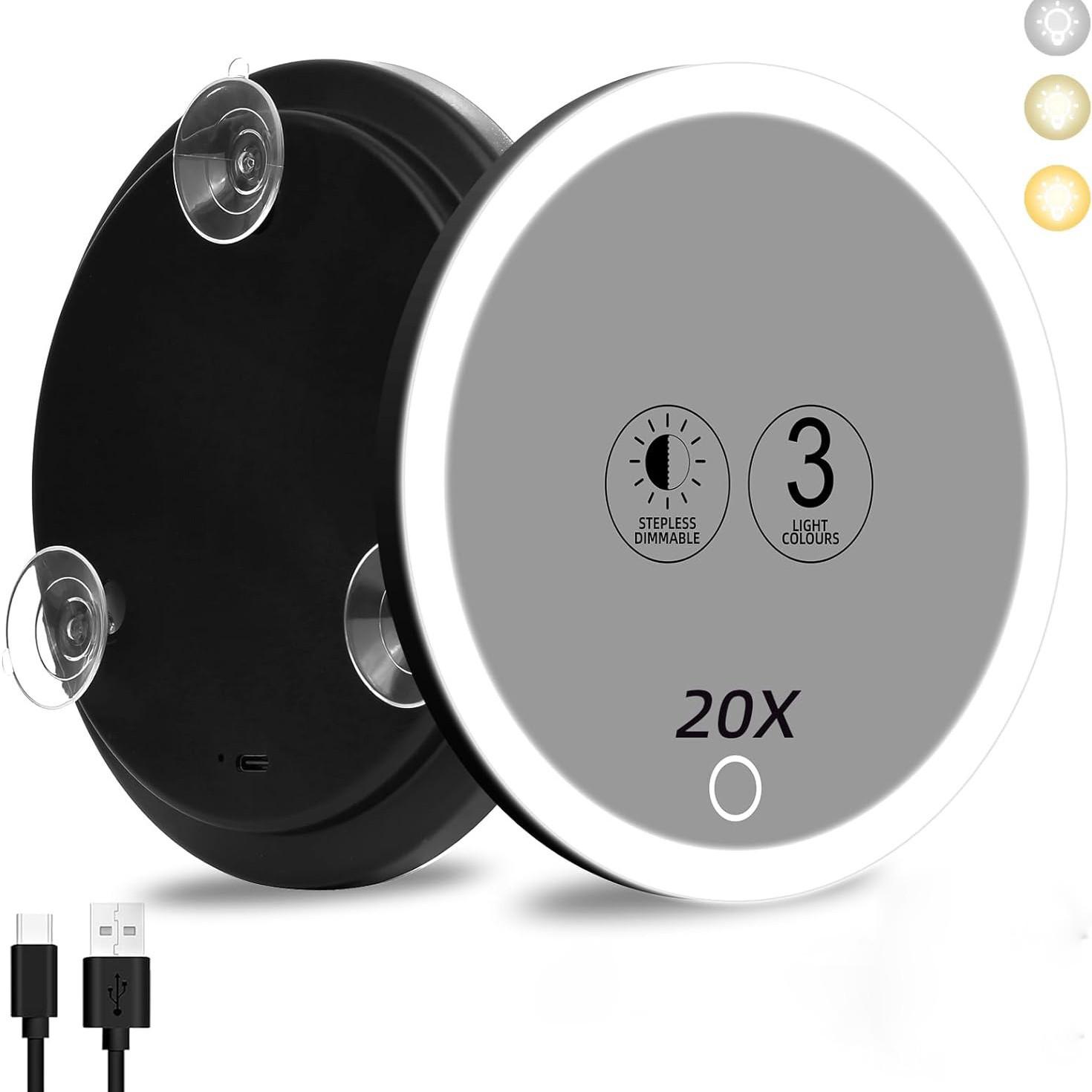 

6-дюймовое перезаряжаемое светодиодное увеличительное зеркало на присоске – Простая установка для туалетного столика в ванной и ухода за кожей. 10x Magnification