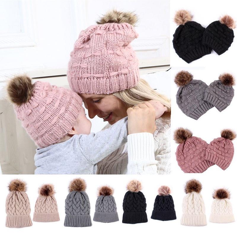 Cozy Soft And Warm Winter Mother-child Matching Knitted Hat Set For Mum And Baby Beanie