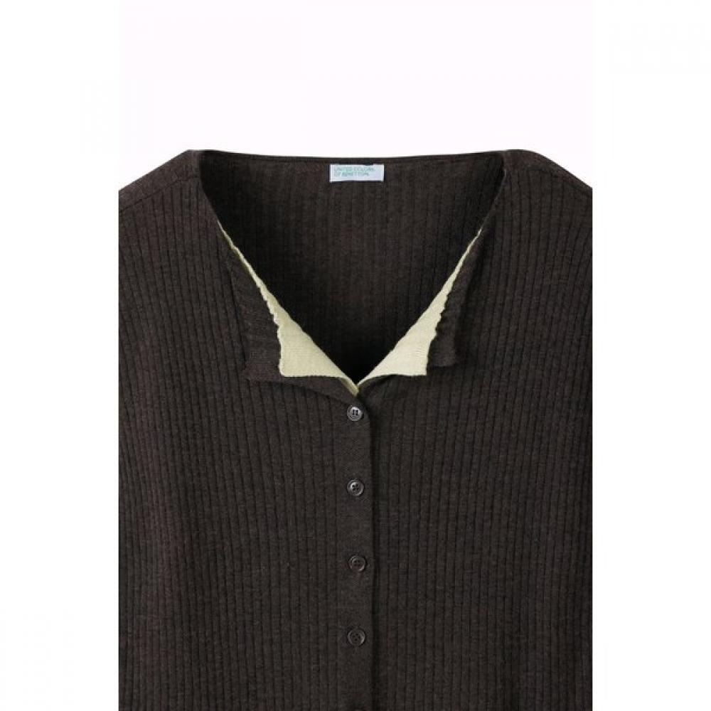 Benetton Women Rib Slim Knit Cardigan Bakcf1641