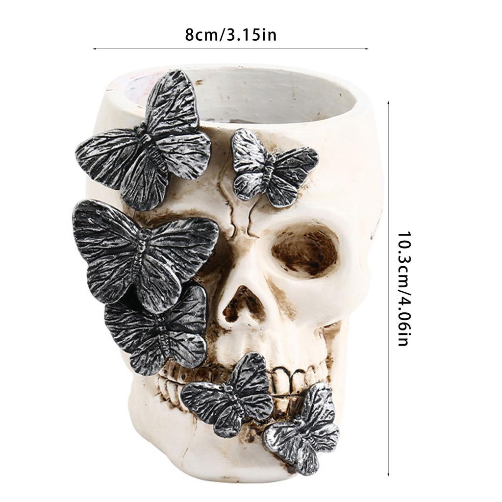 Halloween Decorative Pencil Holder Skull Butterfly Pen Cup Resin Pen Organizers Makeup Brush Holder for Desk Decoration