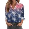 Skjortebluse for kvinner Juletrykkknapp Langermet Casual Basic skjortekrage Vanlig topp