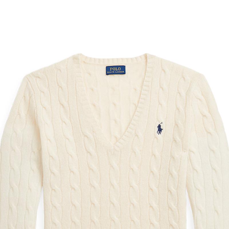 Polo Ralph Lauren Ss22 Solid Color Logo Embroidered V-Neck Long Sleeve Wool Sweater Women Sweater White WMPOSWENC020427-100
