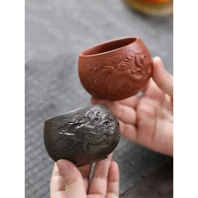 Xícara de Chá de Argila Roxa Esculpida à Mão Chinesa para Exterior, Tigela de Chá Portátil, Xícara Mestre para Casa, Xícara de Chá Zisha Tradicional, Copo para Bebidas Domésticas