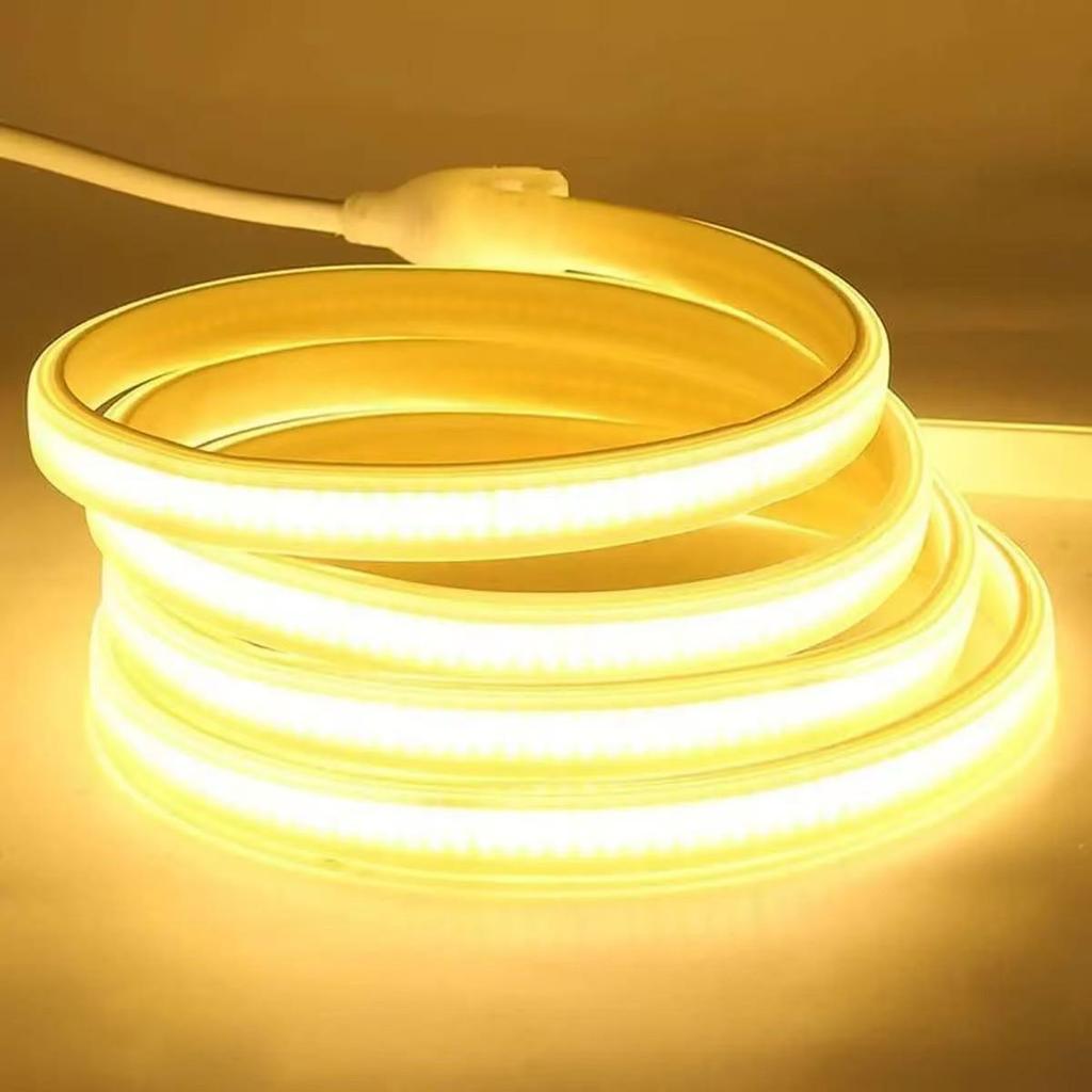 220V Waterproof Driverless COB LED Strip Light, Self-Adhesive for Outdoor, Home, and Ceiling Décor.