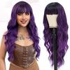 Bangs 26 Inches Deep Wave Body Wave Long Curly Synthetic Hair Wig Heat-Resistant Glueless European American Women High