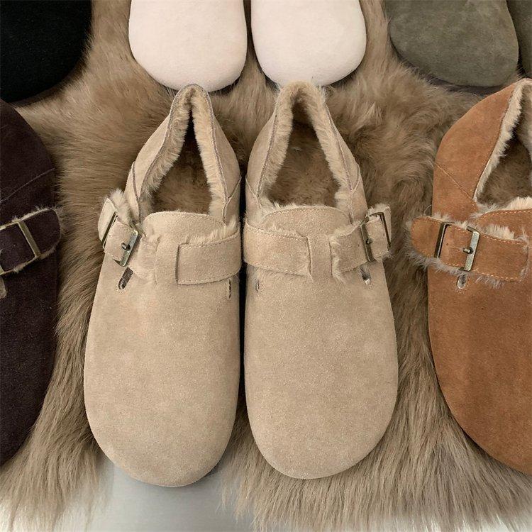 Retro Shoes Women's Autumn and Winter New Flat-bottomed Velvet Warm Lazy One-pedal Shoes Soft-soled Shoes