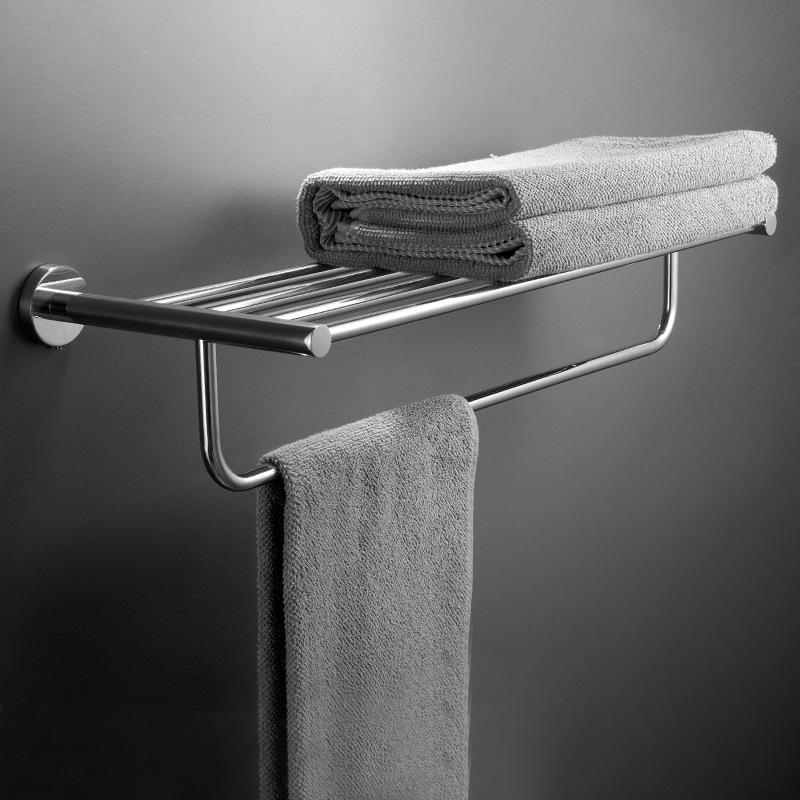 Stainless Steel Wall-Mounted Towel Rack with Storage Shelf, Punch-Free Installation