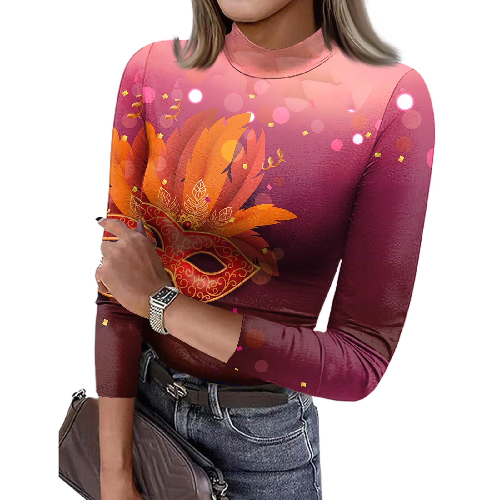 

Женская облегающая футболка, модная повседневная футболка с принтом, пуловер с круглым вырезом и рукавом 3/4 XL красный