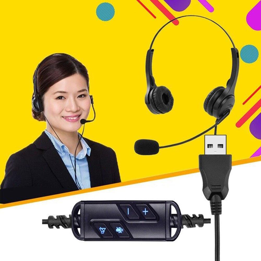 USB-kabelgebundenes Computerkopfhörer-Headset Freisprech-Binaural-Kopfhörer mit Mikrofon, Lautstärke- und Stummschalttaste für Büro-Callcenter