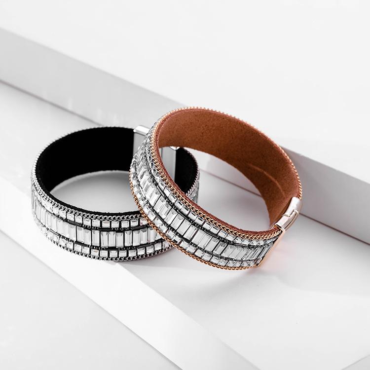 

Осенний новый женский браслет в стиле ретро из искусственной кожи, модный универсальный браслет с инкрустацией из стекла и магнитной пряжкой, украшения для рук