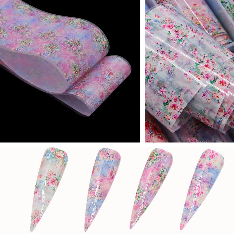 10Rolls Mixed Nail Art Foils Transfer Sticker Set Rose Flower Designs Floral Starry Sky Nail Wraps Wedding Summer Manicure Decor