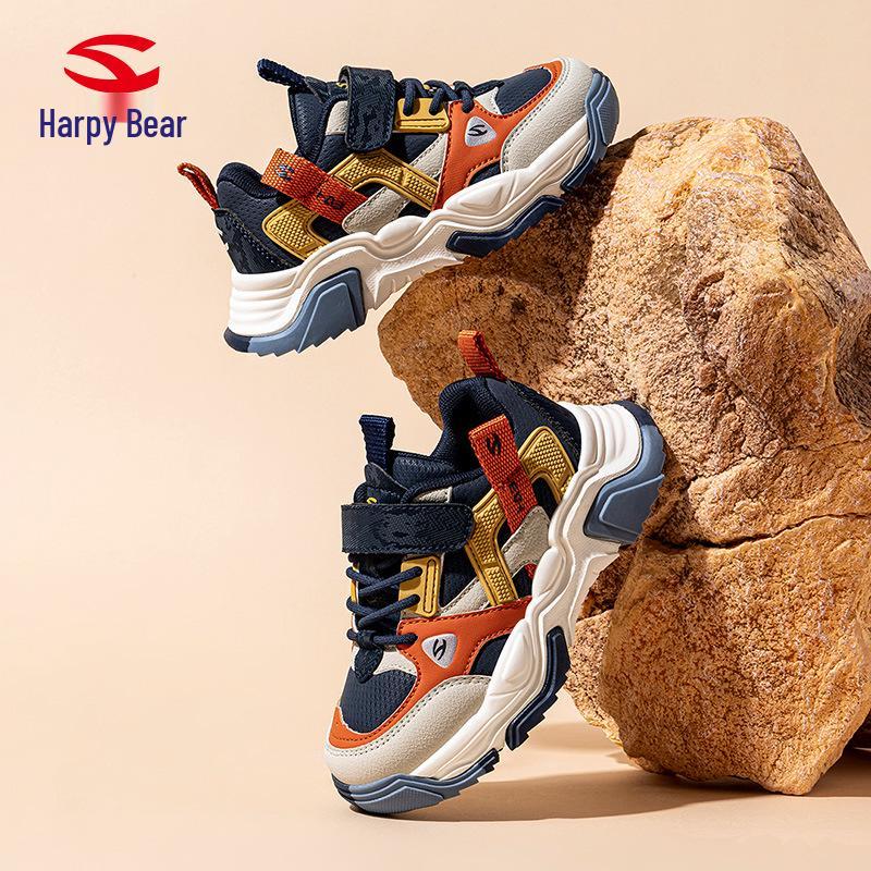 Hapi Bear Pojkars Låga Lädersneakers med Kardborre för Vår- och Höstsäsongen