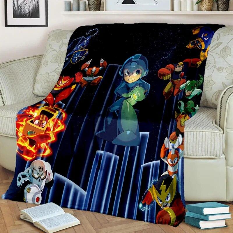 Retro Games Megaman Rockman Cartoon Blanket,Soft Throw Blanket for Home Bedroom Bed Sofa Picnic Travel Office Cover Blanket Kids
