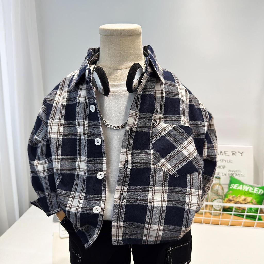 Boys' Spring 2026 Plaid Long-Sleeve Shirt – New Fashion Trendy and Versatile Jacket