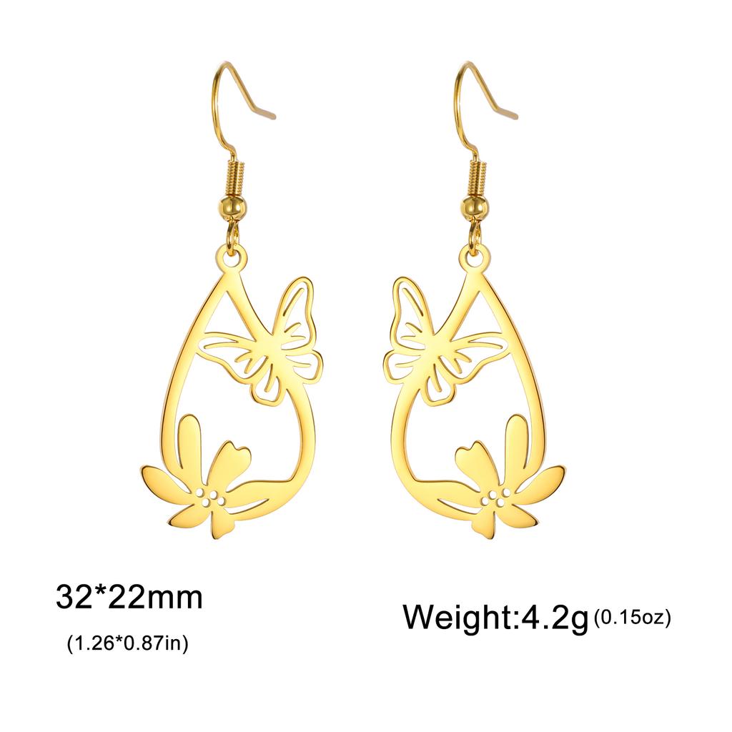 Teamer Butterfly and Flower Waterdrop Pendant Earrings Women Girls Stainless Steel Gold Color Hoop Earring Bohemian Jewelry Gift