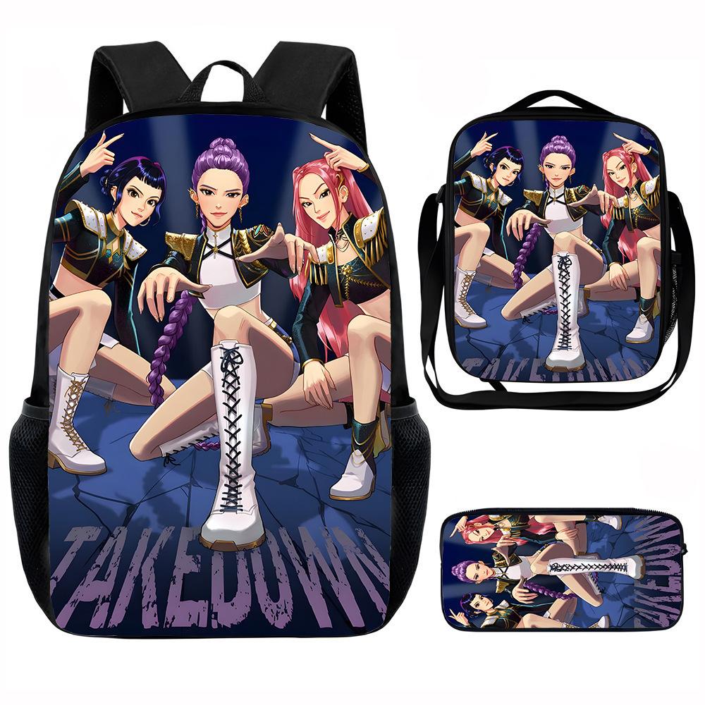 School Season Kpop Demon Hunters Student School Bag Girls Large Capacity Middle School Student Backpack Three-Piece Set