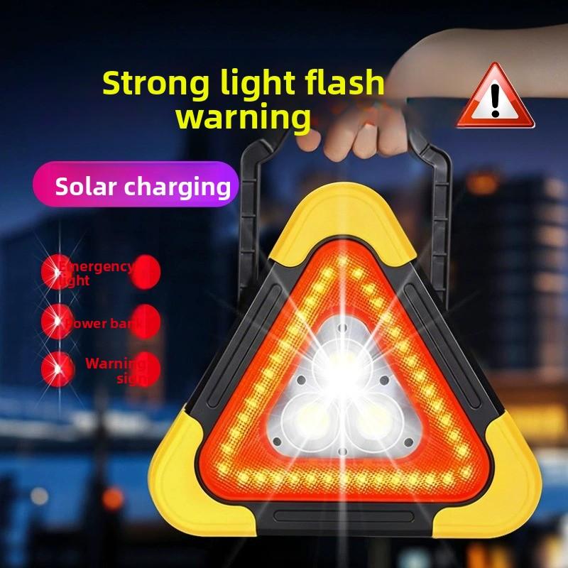 Triángulo de advertencia para coche con luz LED solar y señal de emergencia reflectante