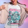 Hatsune Miku O Som do Futuro Anime Gráfico Camiseta de Algodão para Mulheres Verão 2026 Casual Estilo de Rua Manga Curta Preta