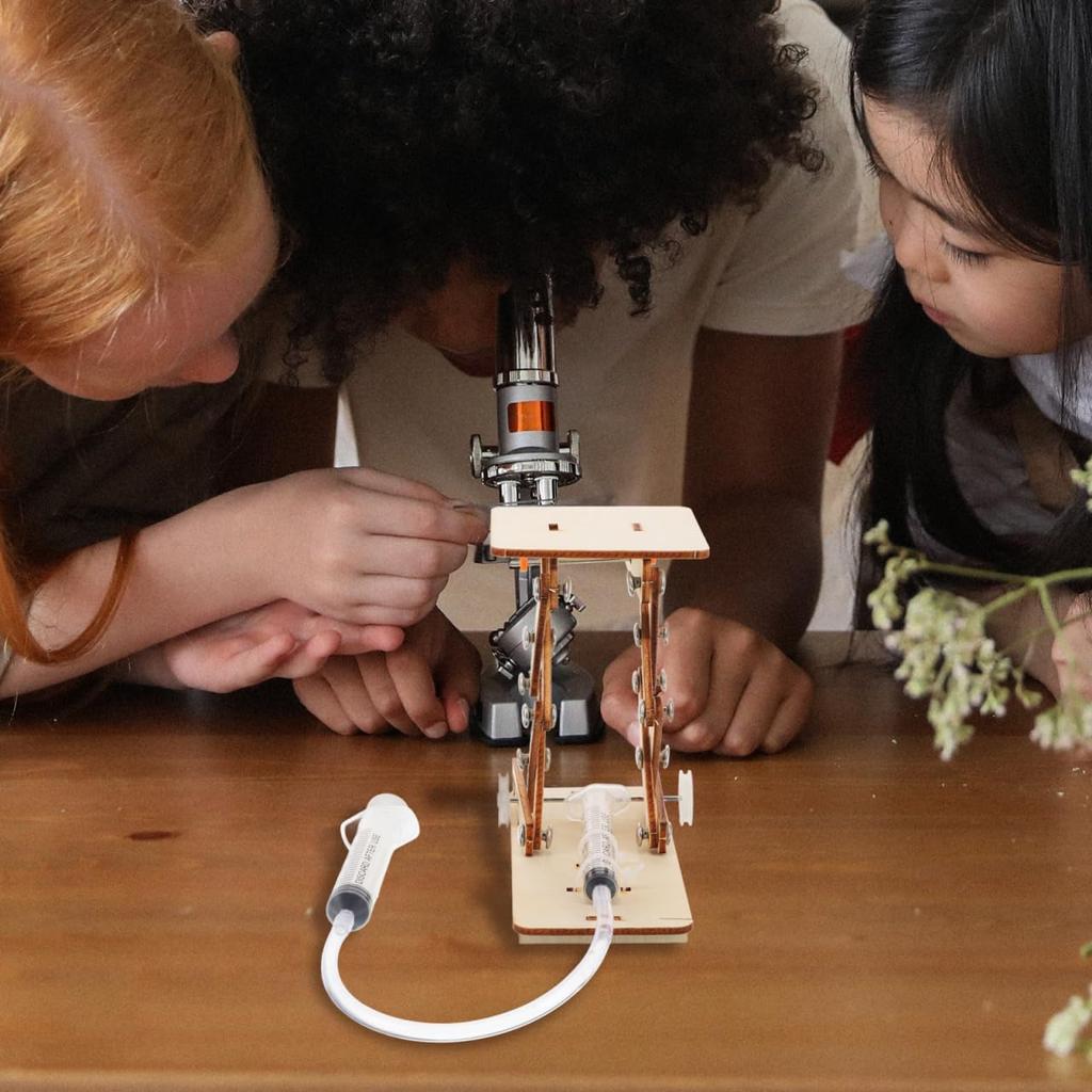 Toyvian Creative Science Toy for Kids, Wooden Hydraulic Lift Model Assembly Puzzle, Educational DIY Mechanical Kit, Stem Learning Toy for Boys and