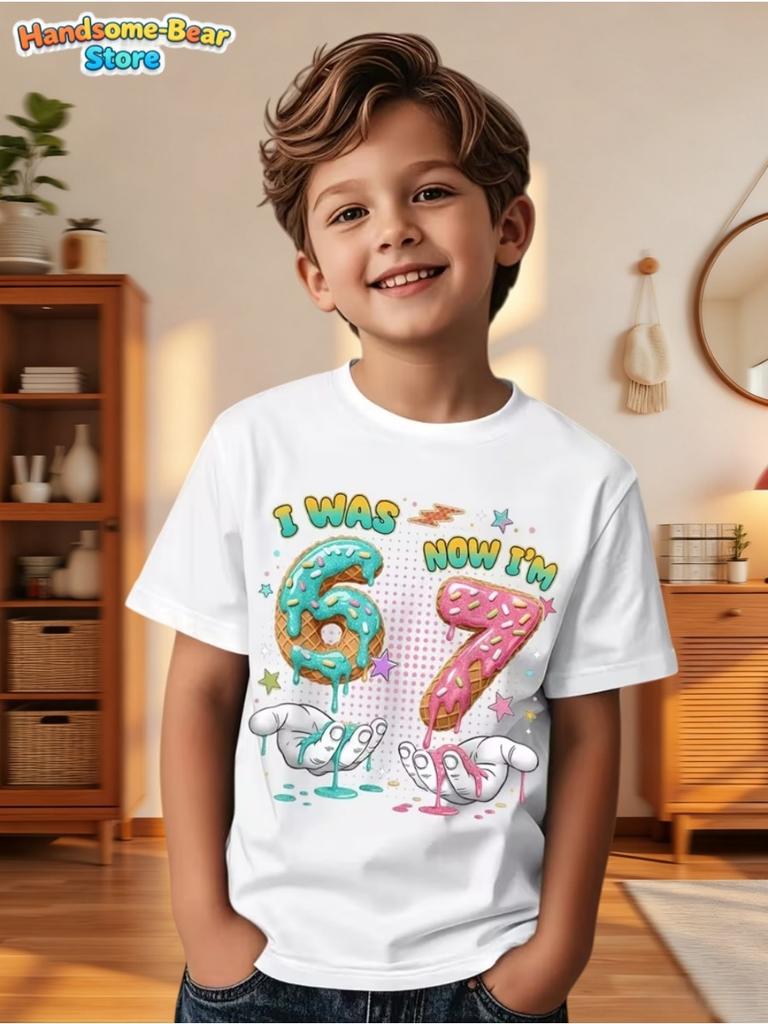 Summer T-Shirt for Kids Birthday Party Gifts Short Sleeve Tees Crew Neck Graphic Children's Clothing