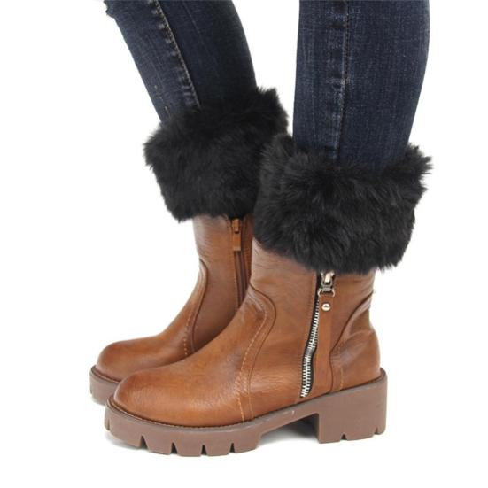 Winter Women Warm Faux Fur Crochet Knitted Leg Warmers Short Boot Socks Cuffs