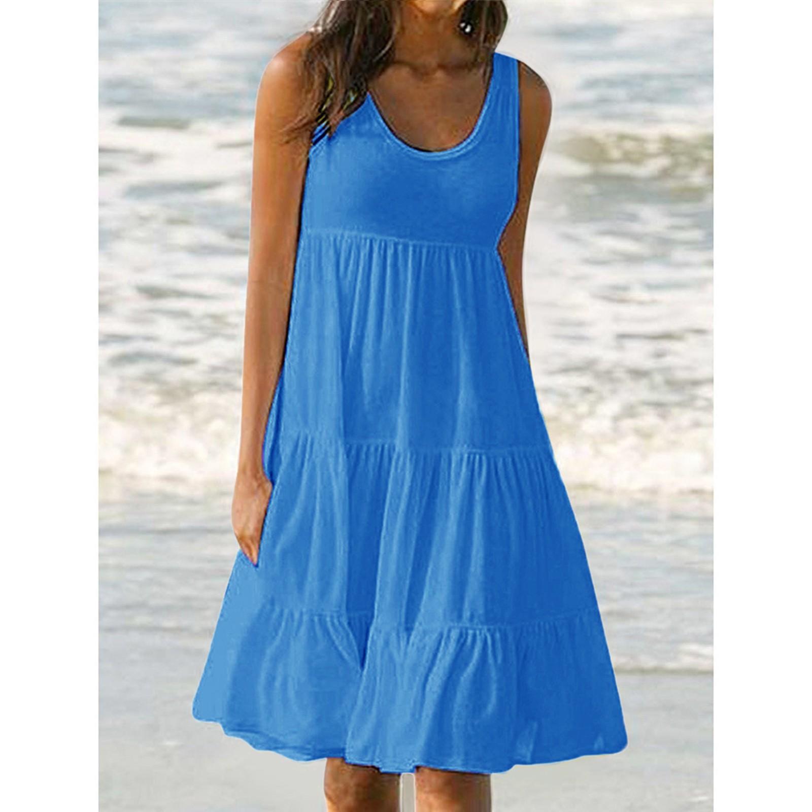 

Жіноча святкова літня однотонна пляжна сукня без рукавів XXL