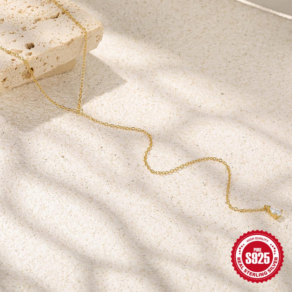 Simple Ins Wind S925 Sterling Silver Y-Shaped Temperament Versatile Water Drop Diamond Chain Choker Women'S Collarbone Necklace