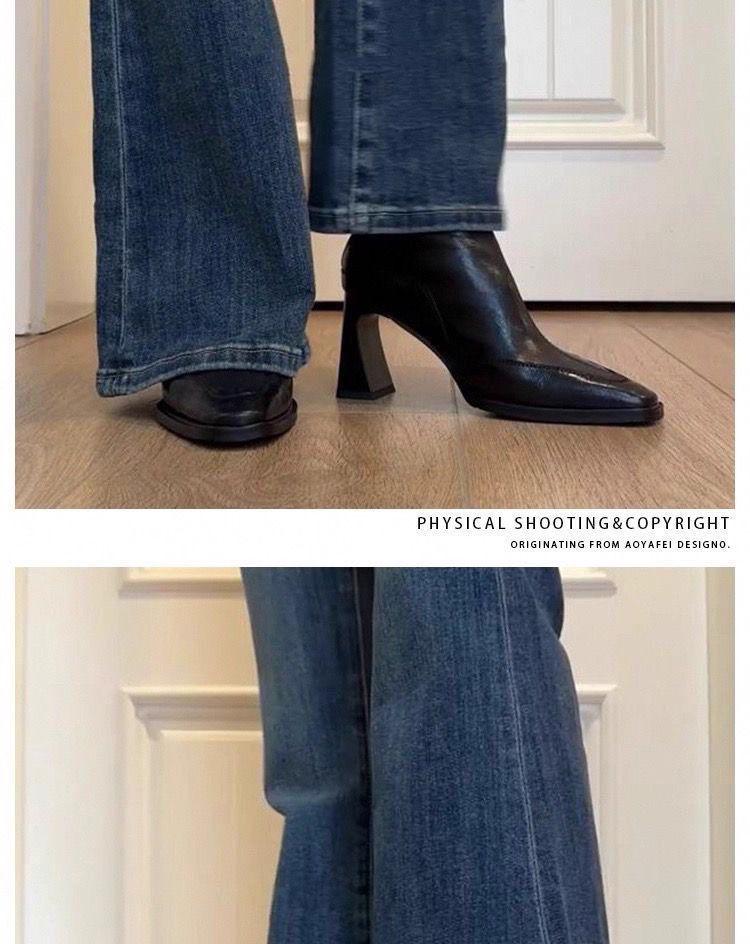 French Retro Square Toe Chunky Heel Ankle Boots for Women - Autumn Winter Versatile Slim Fit In Brown Black.