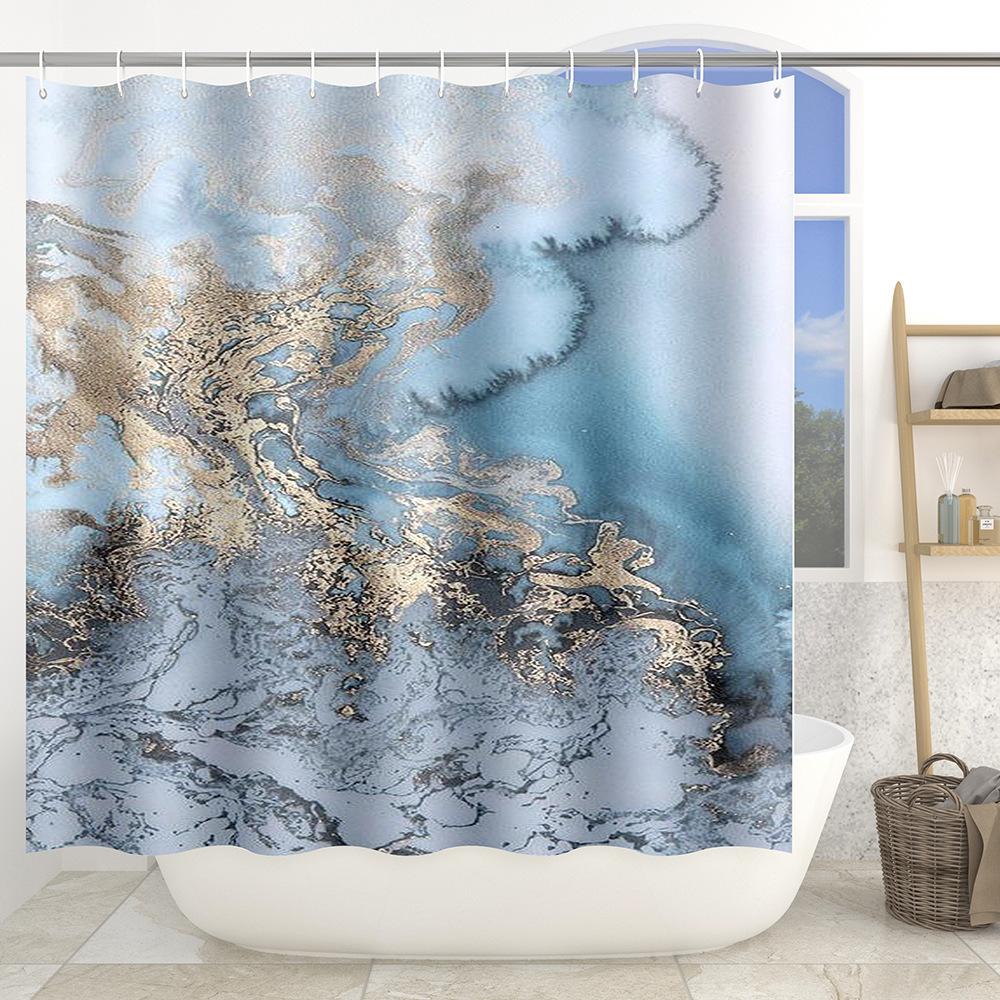 Marble Texture Printing Bathroom Non-Slip Floor Mat Shower Curtain Combination Carpet European And American Style
