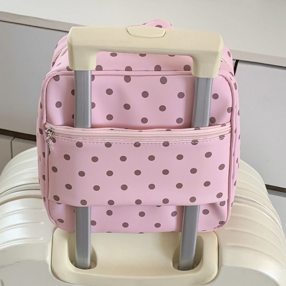 Polka Dot Handheld Makeup Bags Foldable Toiletry Pouch Sweet Style Cosmetics Organizer Travel Use