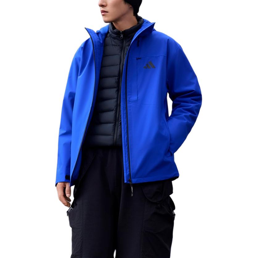 adidas Travel Outdoor Series Solid Color Minimalist Hooded Warm Windproof Waterproof Jacket Unisex Jacket Cobalt-Blue JM9137