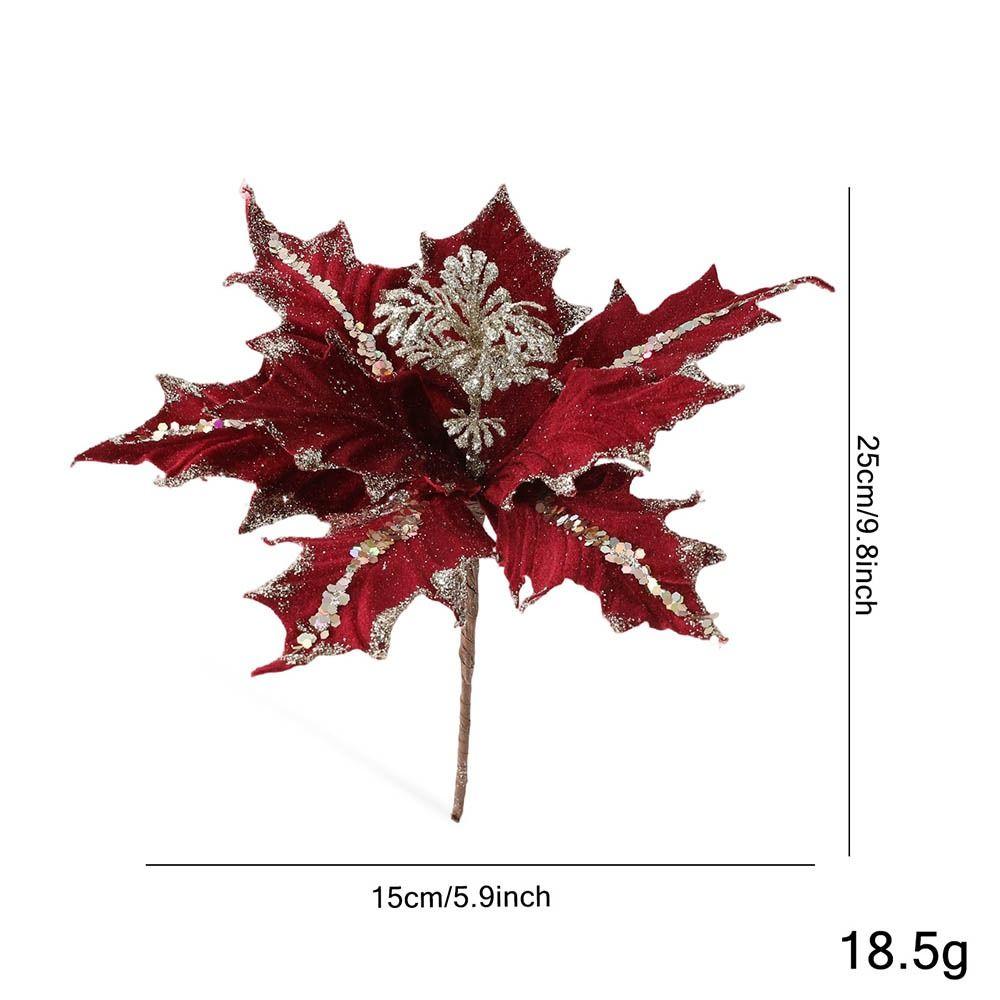 New Glitter Christmas Artificial Flowers Flannel 15cm Xmas Tree Decorations Sequin Glitter Poinsettia DIY Decoration