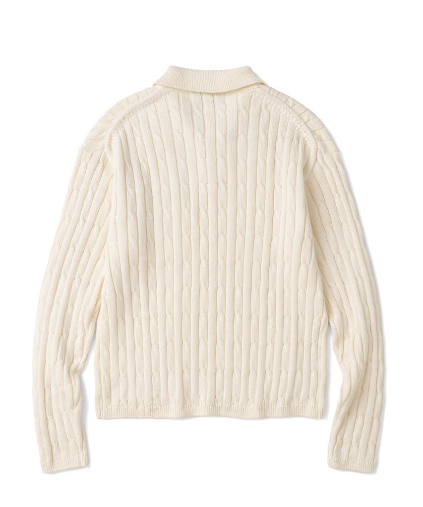 KNITTED Open Collar Pocket Cable Knit Cream