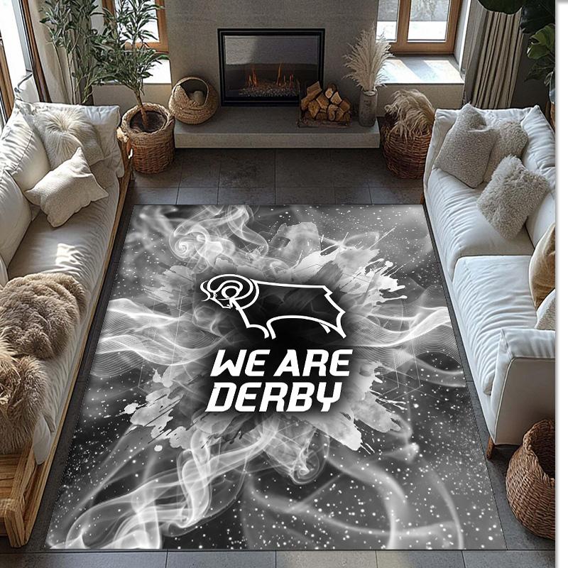 Tappeto in Velluto di Cristallo con Stampa del Derby County Football, Comodo Assorbente d'Acqua Antiscivolo Tappeto per Pavimenti Interni