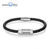 JewelOra Personalisierte Gravur 1-4 Namen Edelstahl Armbänder Schwarze Geflochtene Lederarmbänder für Herren Geschenke