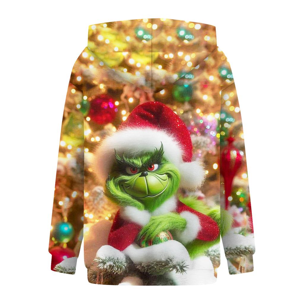 Ladies' Christmas Greentown Print Casual Long Sleeved Hooded Sweatshirt Top