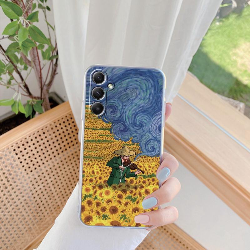 

Мягкий силиконовый прозрачный чехол для Xiaomi Redmi 13C Note 13 Pro Samsung A55 A54 A34 S24 iPhone 14 15 Van Gogh Patterned Camera Защитный противоударный чехол Redmi 13C 4G