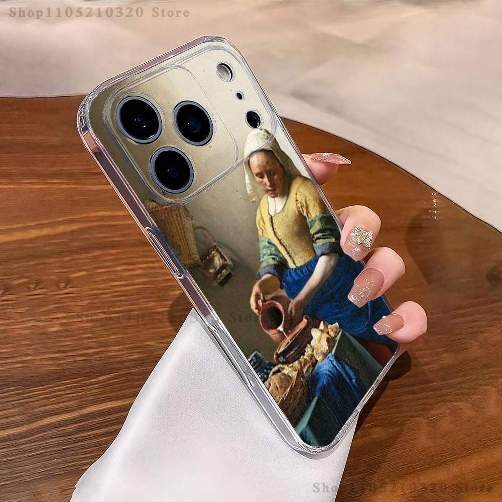 

Girl Art V-Vermeer Painting Phone Case For iPhone 17,16,15,14,13,12,11 Pro,Max,Plus,X,XS,XR,SE4,E Mini Transparent Soft Cover iPhone15