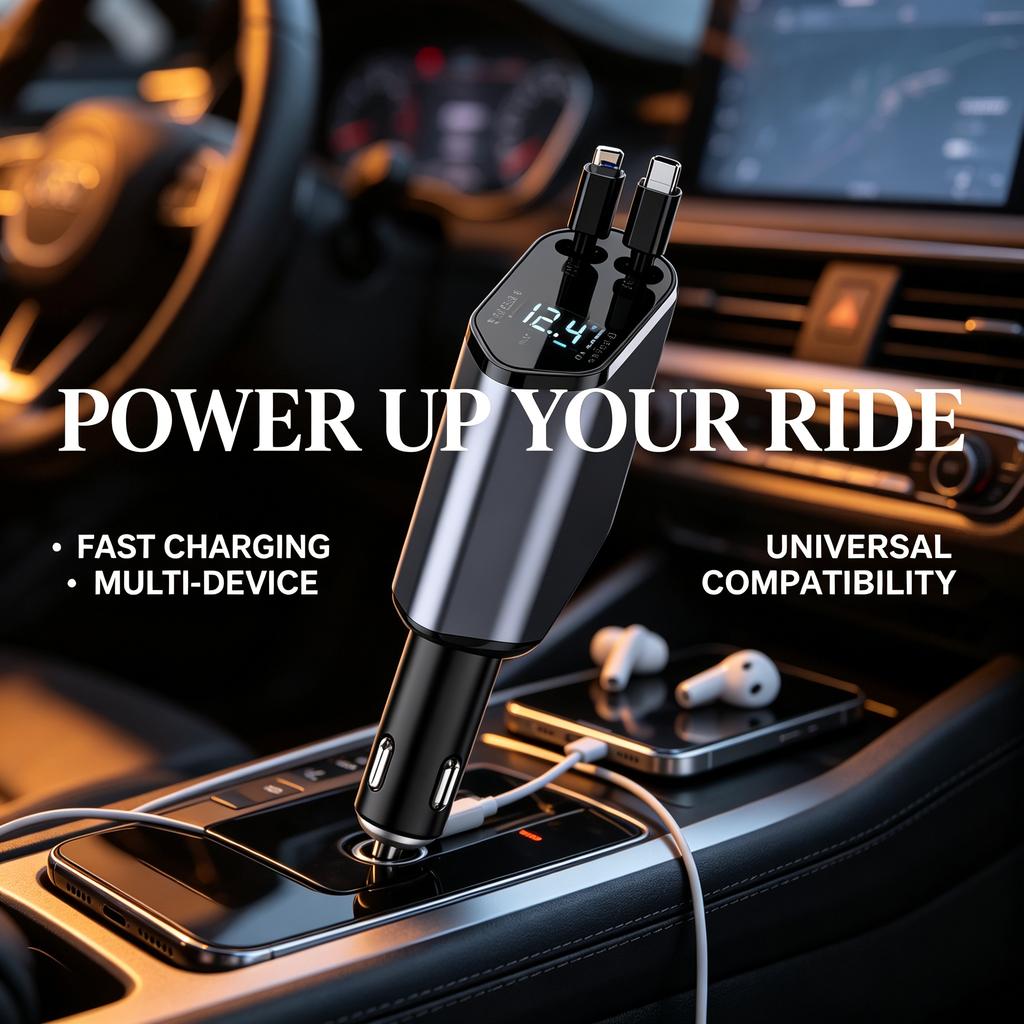 Cargador de coche 120W retráctil 4 en 1 adaptador de carga rápida universal para dispositivos móviles