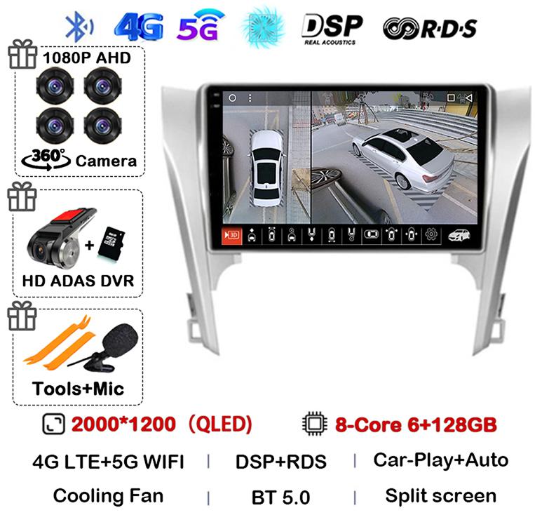 Android 14 Carplay Auto Car Radio For Toyota Camry 7 XV 50 55 2011 2012 2013 2014 Multimedia Video Player Navigation GPS Stereo