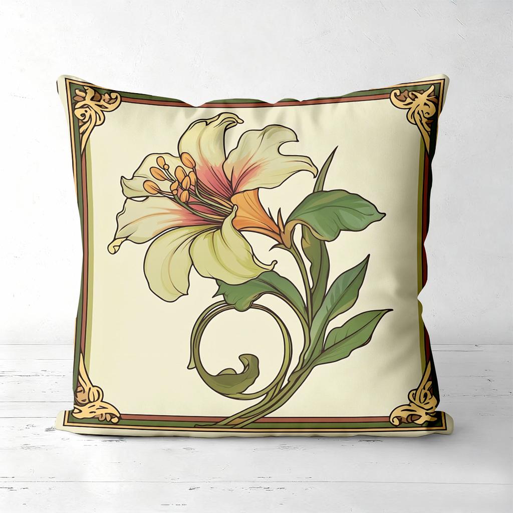 Floral Patterned Throw Pillows Art Nouveau Style Polyester Pillowcase, Sofa Decorative Cushion Cov Headboard Pillow