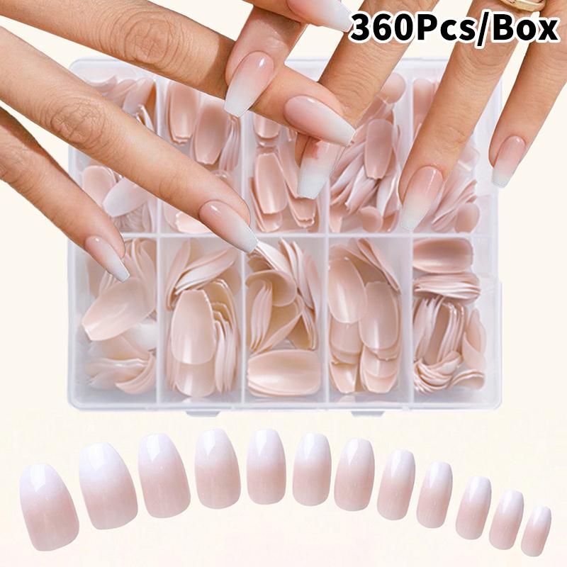 120/240/360 st/låda Glansiga Mjuka Gel Rosa Franska Manikyrspetsar Medium Mandel Vita Enkla Press-On Naglar Stor Kapacitet Låtsasnaglar