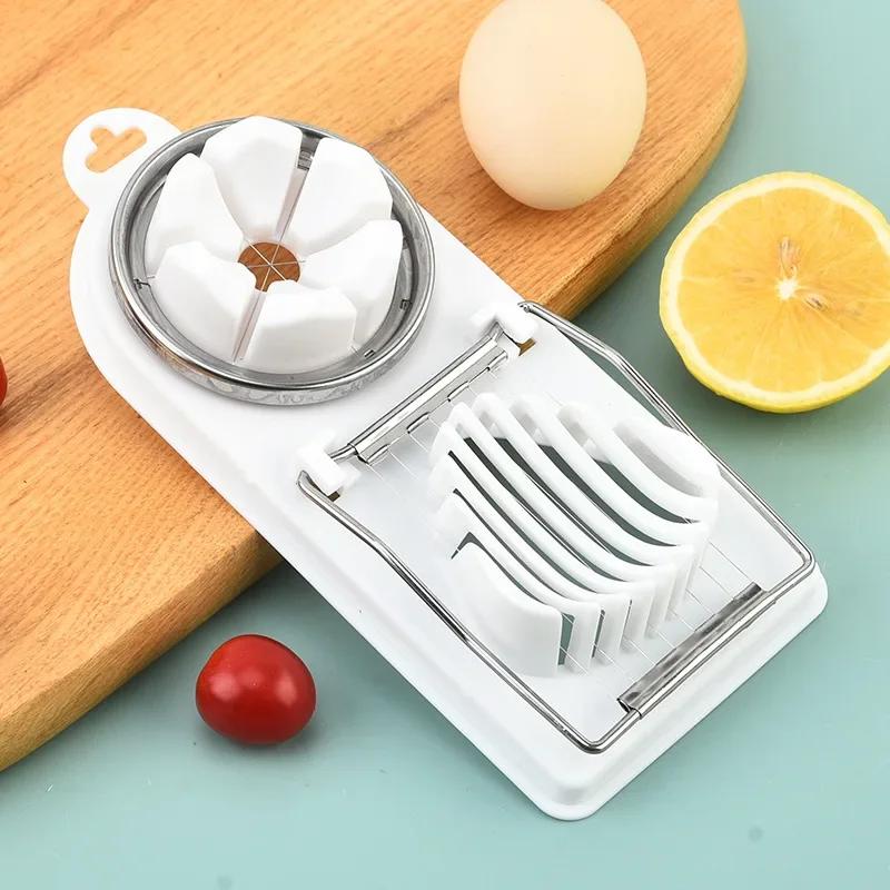 2-in-1 Household Stainless Steel Egg Slicer Cutter Ultimate Tool for Slicing Regular Eggs Preserved Eggs Century Eggs Egg Holder